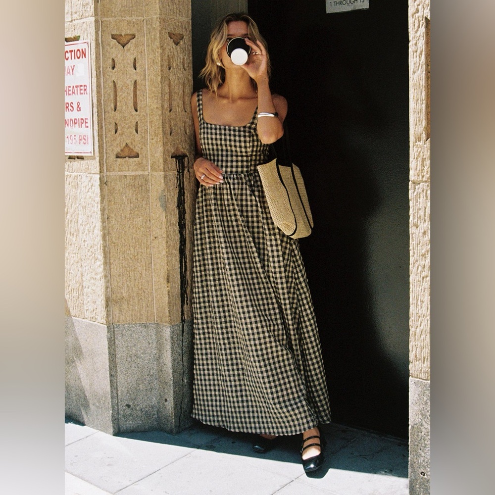 open lace back dress Cartmel Check Maxi Dress Navy